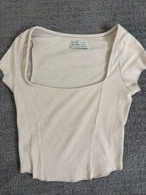 Urban Outfitters Ribbed Square-Neck Tee - Cream
